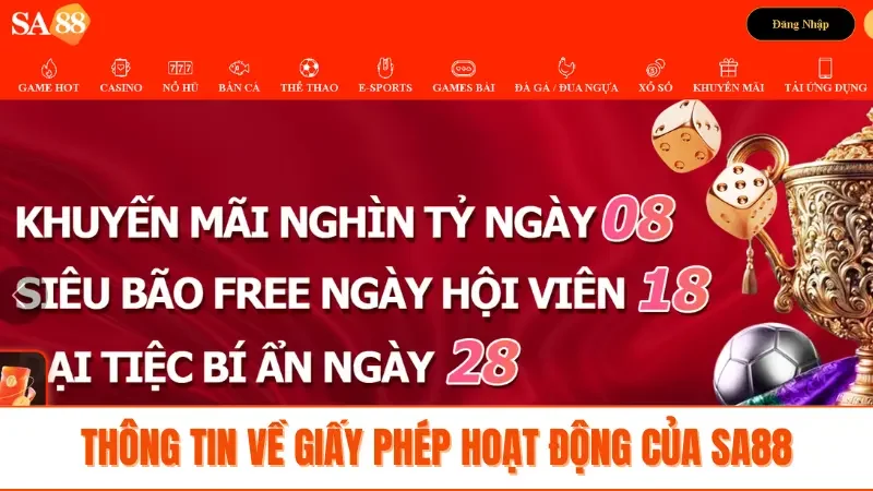 Thông tin về giấy phép hoạt động của SA88